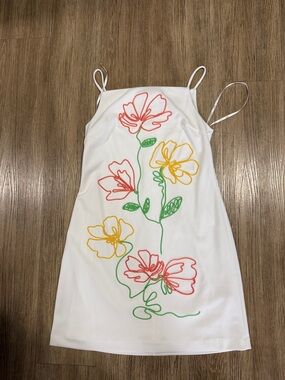 Karl Lagerfeld Paris White Floral Sundress with Pink & Yellow Embroidery size 8